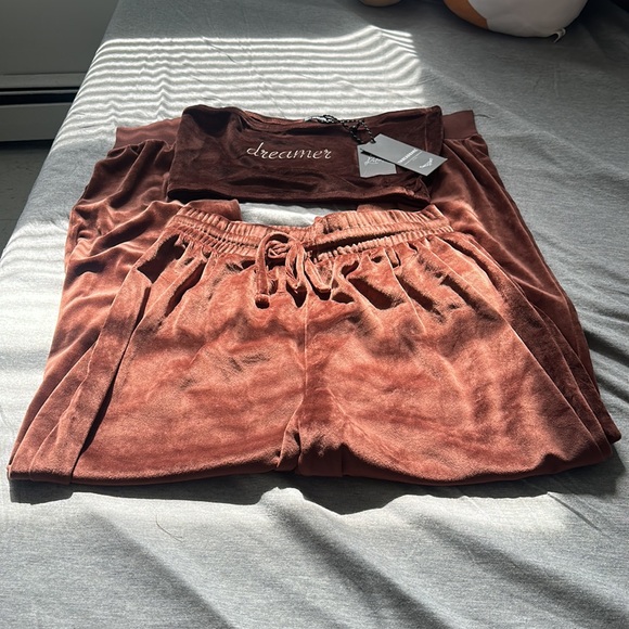 NWT ASOS Threadbare orchid velour bandeau lounge set in brown (price is firm) - Picture 6 of 13